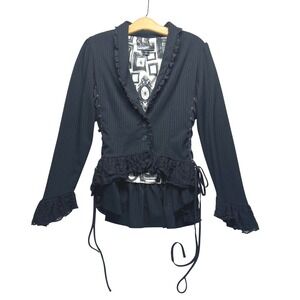 Penny Dreadful Black Lace Up Corset Ruffle Jacket Steam Punk LG Dark Acacemia